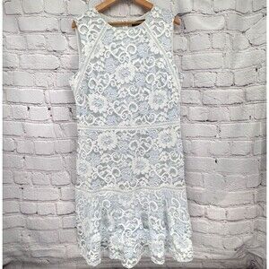 Lauren Ralph Lauren LRL Dress 16 Blue/White Lace Sleeveless Classic Wedding